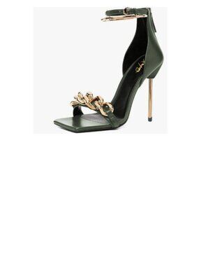 XYD Women Sexy Stiletto Heel Sandals Open Square Toe Metal Ring Back Zip Chic Pa